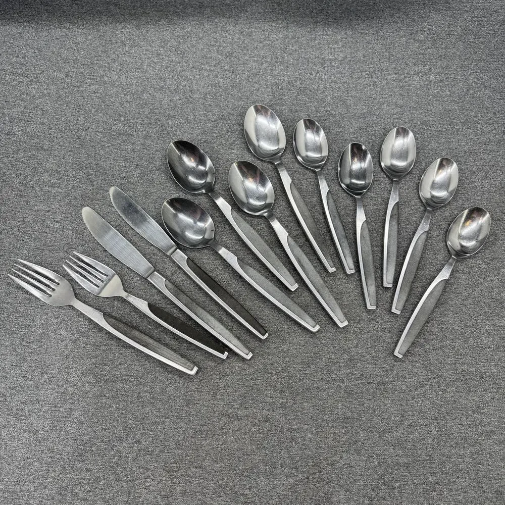 13pc Vintage Stainless Japan Knives Forks Spoons Black Inlay MCM Flatware READ